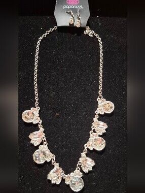 Paparazzi Silver Iridescent Crystal Drop Necklace